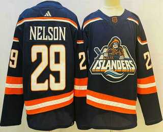 Mens New York Islanders #29 Brock Nelson Blue 2022 Reverse Retro Stitched Jersey